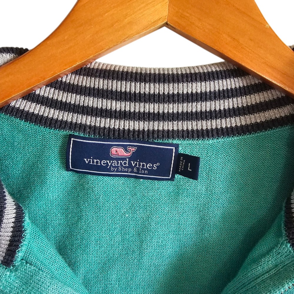 Vineyard Vines 1/4 Zip Pullover Sweater Striped Collar Cotton Blend Large - Picture 4 of 8